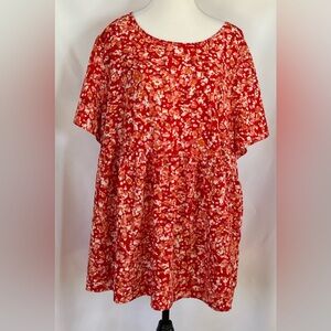 Emery Rose Cinched Waist Short Sleeve Blouse - Red / Orange Size 4XL